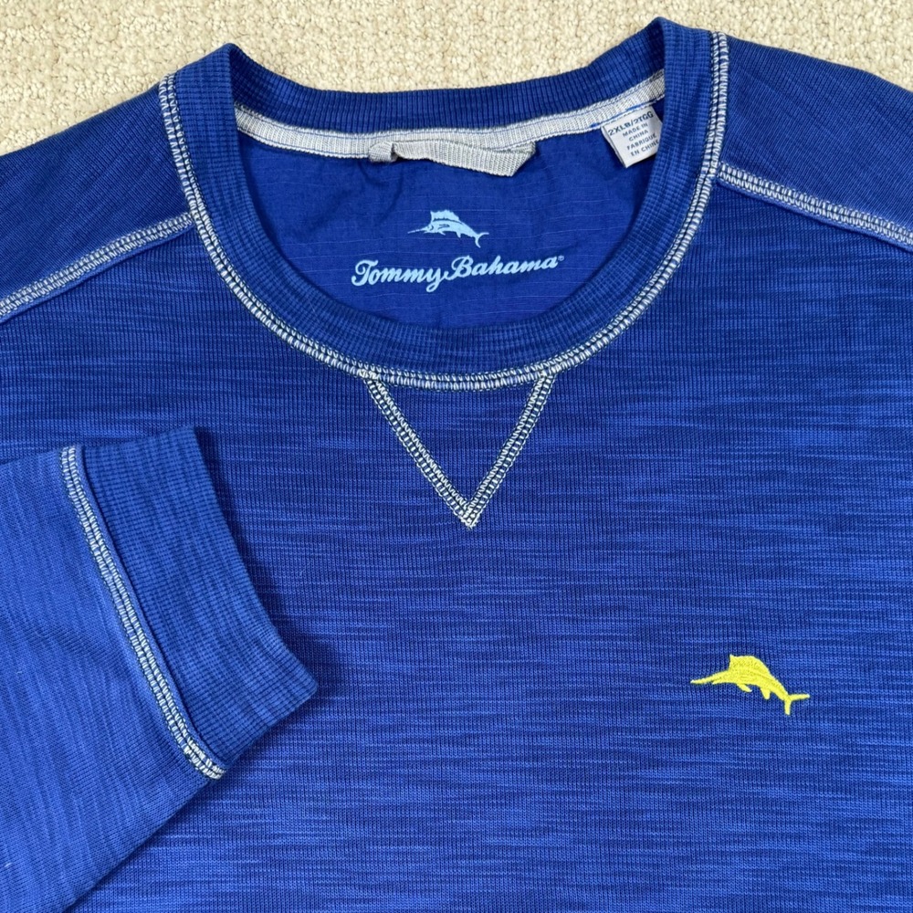 Tommy Bahama Mens 2XLB Blue Long Sleeve Pima Cotton Tencel Pullover Shirt